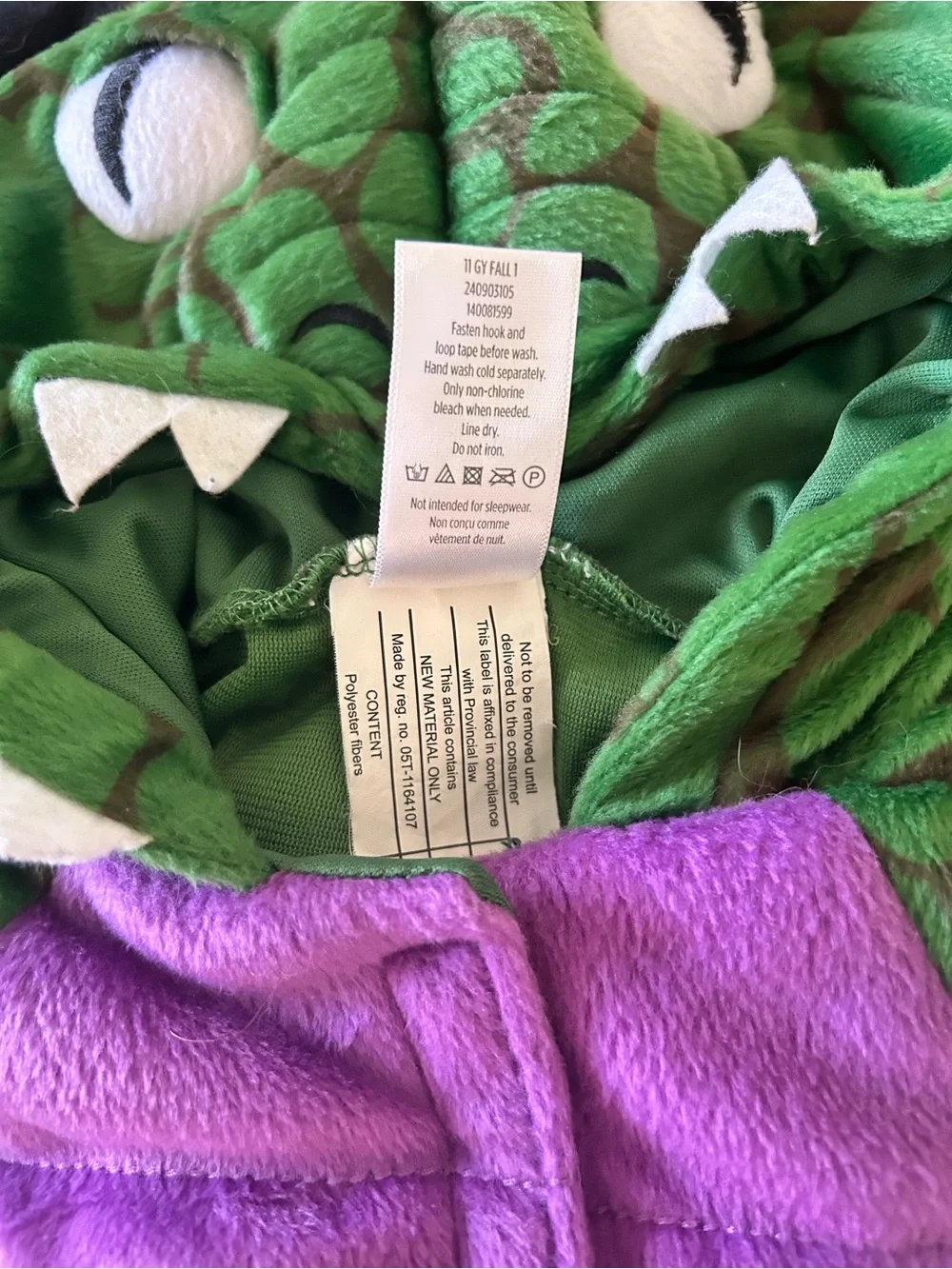 Gymboree Green & Purple Dragon Costume with Hood - 18-24 Mo